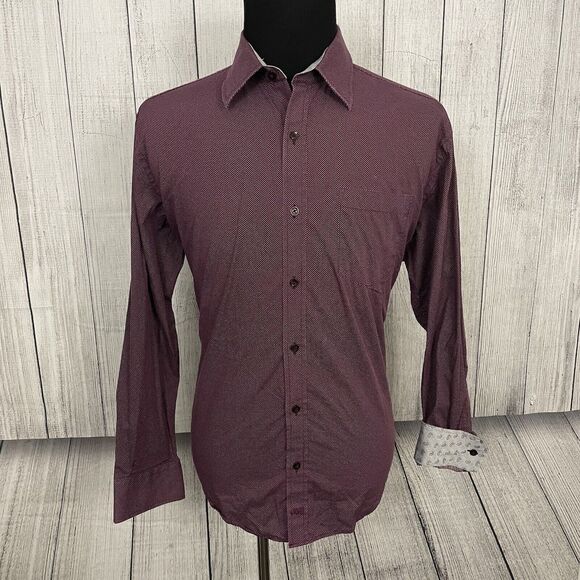 Johnston & Murphy Men's Large Purple Polka Dot Contrast Cuff Button-Front Shirt - Picture 2 of 7